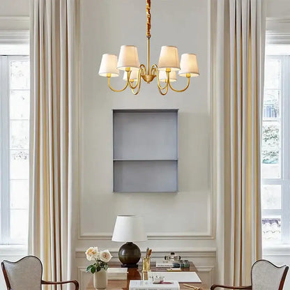 copper american chandelier with fabric shades living room