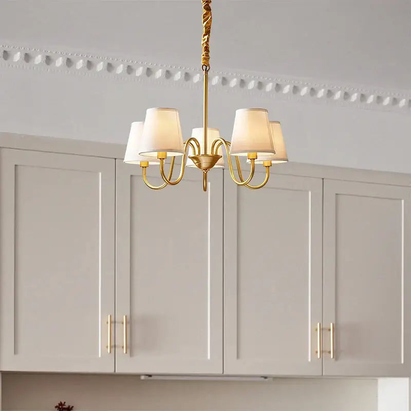 copper american chandelier with fabric shades living room