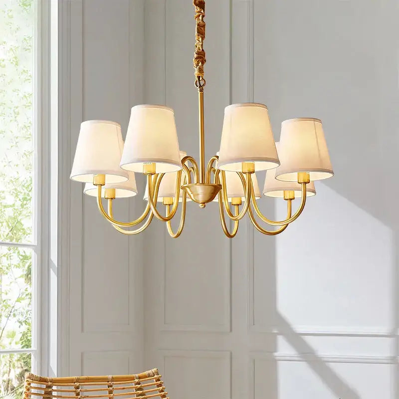 copper american chandelier with fabric shades living room