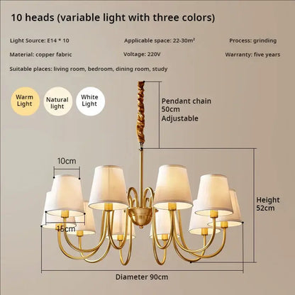 copper american chandelier with fabric shades living room