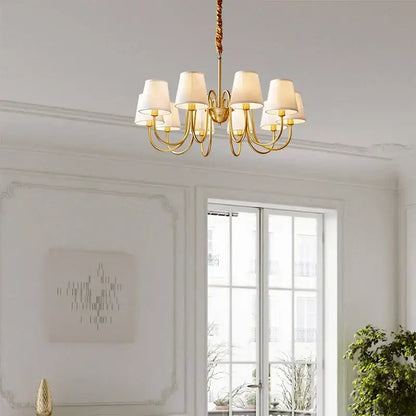 copper american chandelier with fabric shades living room