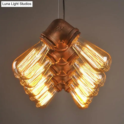 Industrial black & copper island light kitchen symmetric piping