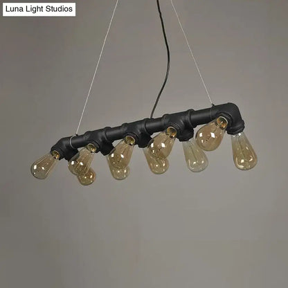 Industrial black & copper island light kitchen symmetric piping