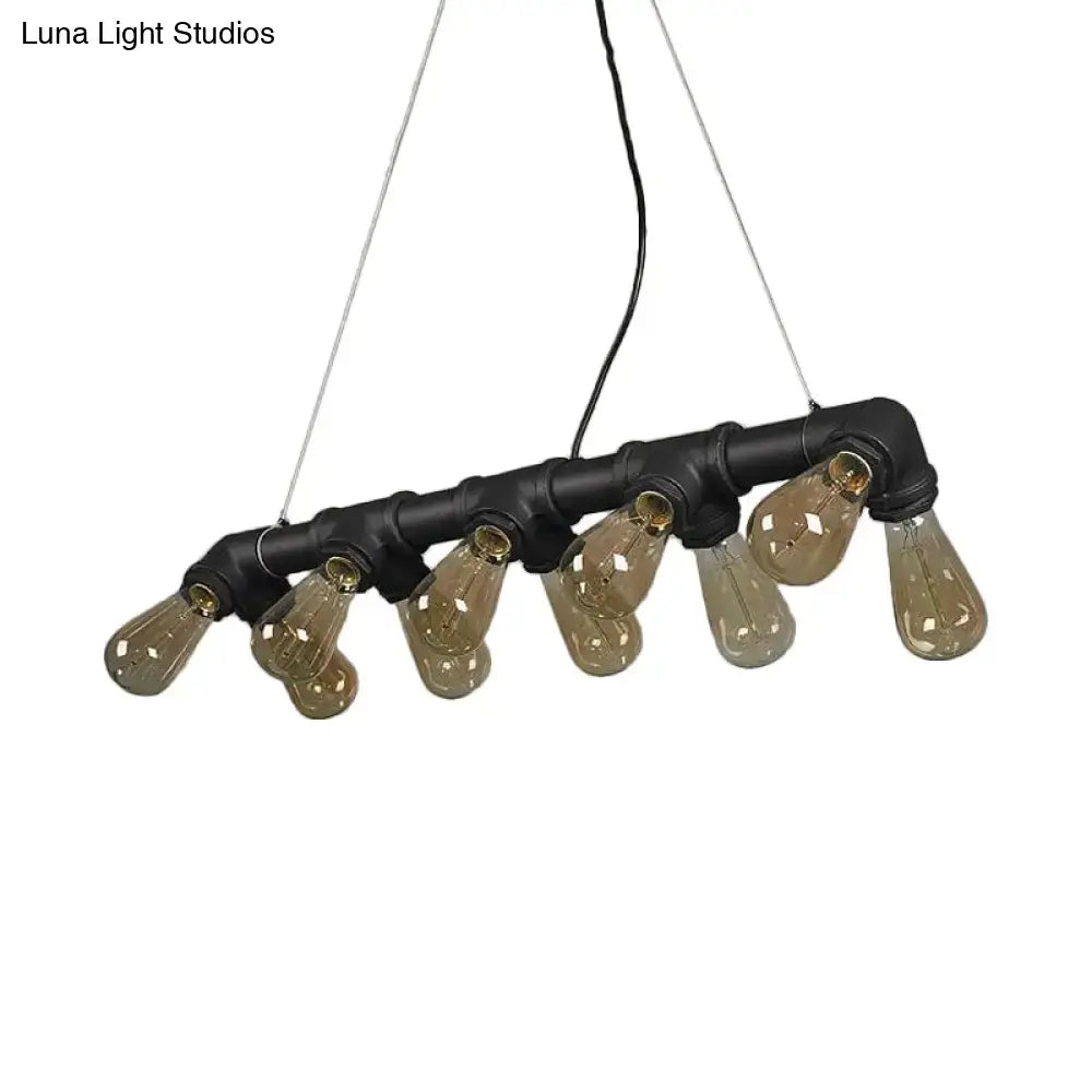 Industrial black & copper island light kitchen symmetric piping