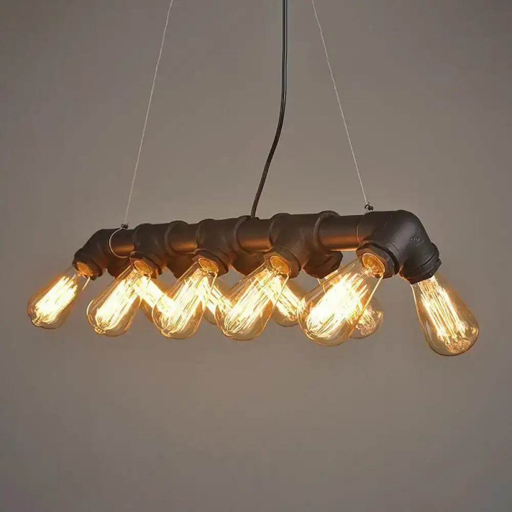 Industrial black & copper island light kitchen symmetric piping