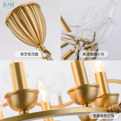 copper bird chandelier dining room gold glass light