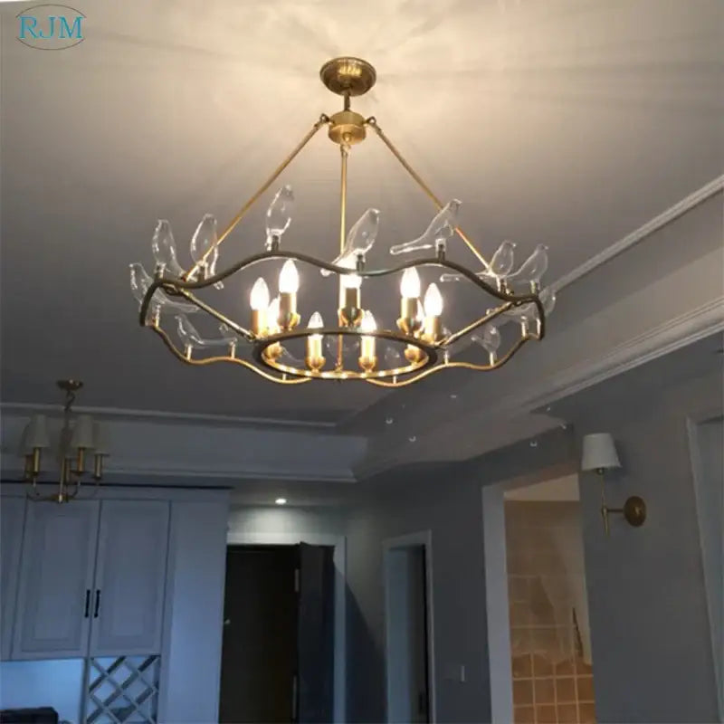 copper bird chandelier dining room gold glass light