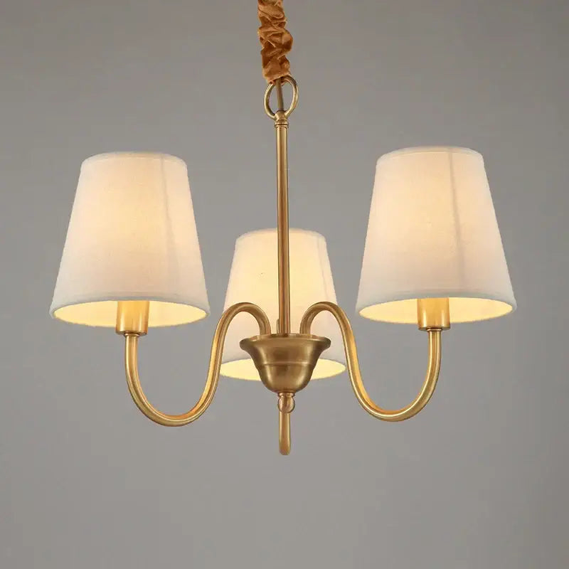 copper ceiling chandelier with fabric shades living room