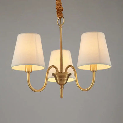 copper ceiling chandelier with fabric shades living room