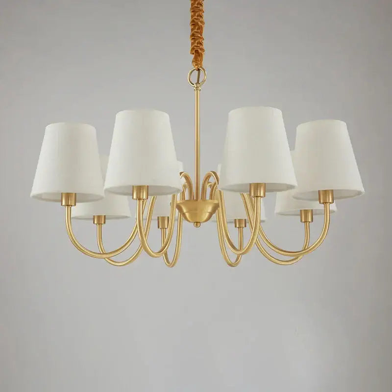 copper ceiling chandelier with fabric shades living room