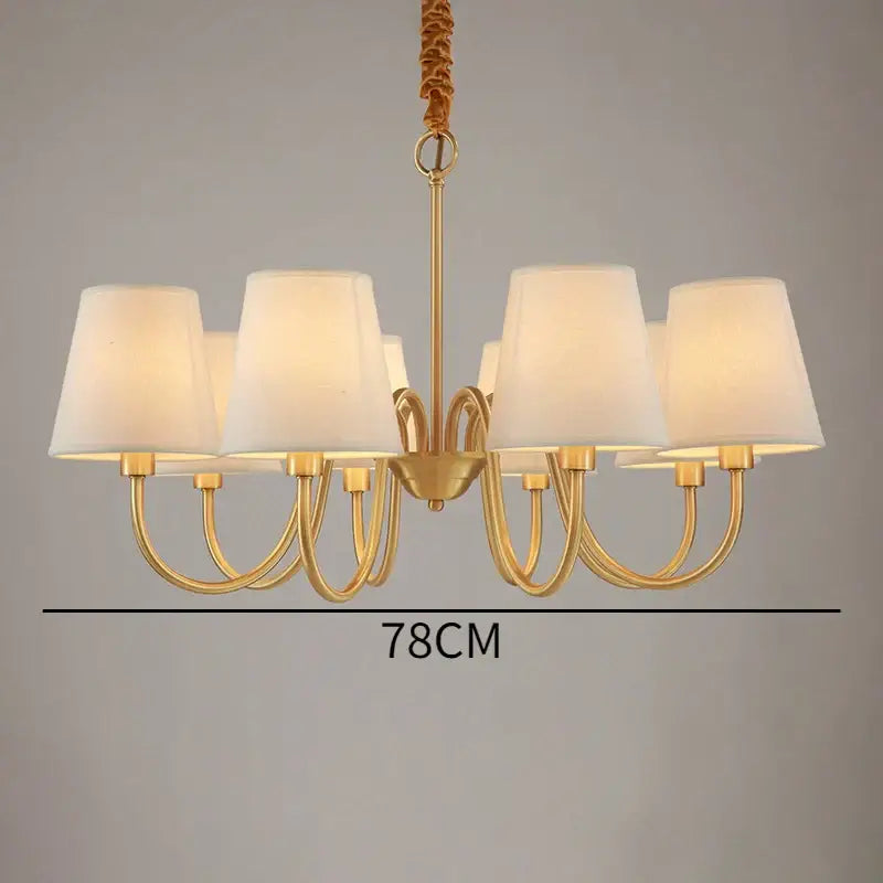 copper ceiling chandelier with fabric shades living room