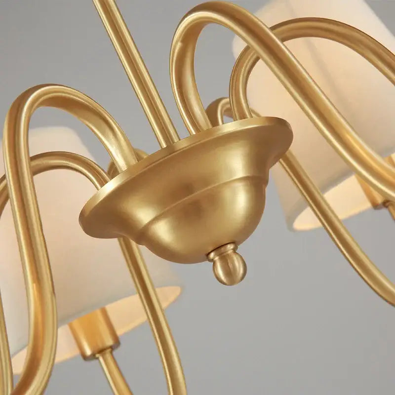 copper ceiling chandelier with fabric shades living room