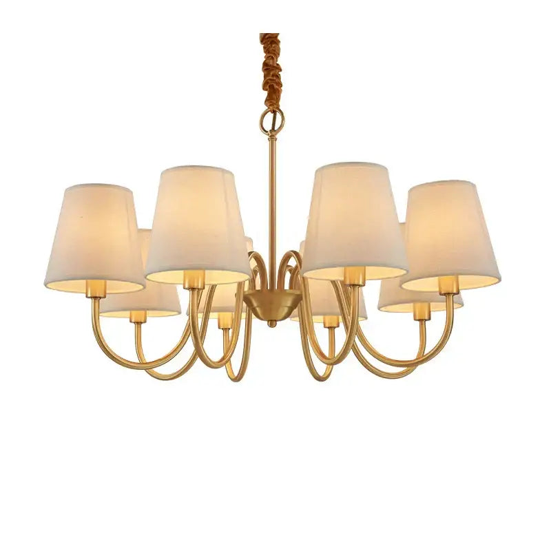 copper ceiling chandelier with fabric shades living room