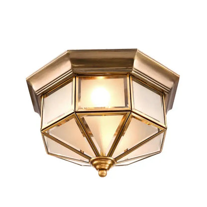 Retro brass octagonal copper ceiling lamp for living room glass light