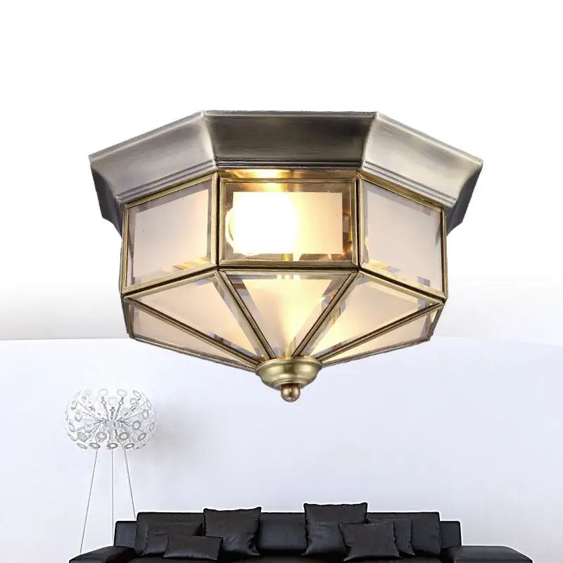 Retro brass octagonal copper ceiling lamp for living room glass light
