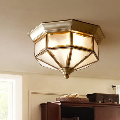 Retro brass octagonal copper ceiling lamp for living room glass light