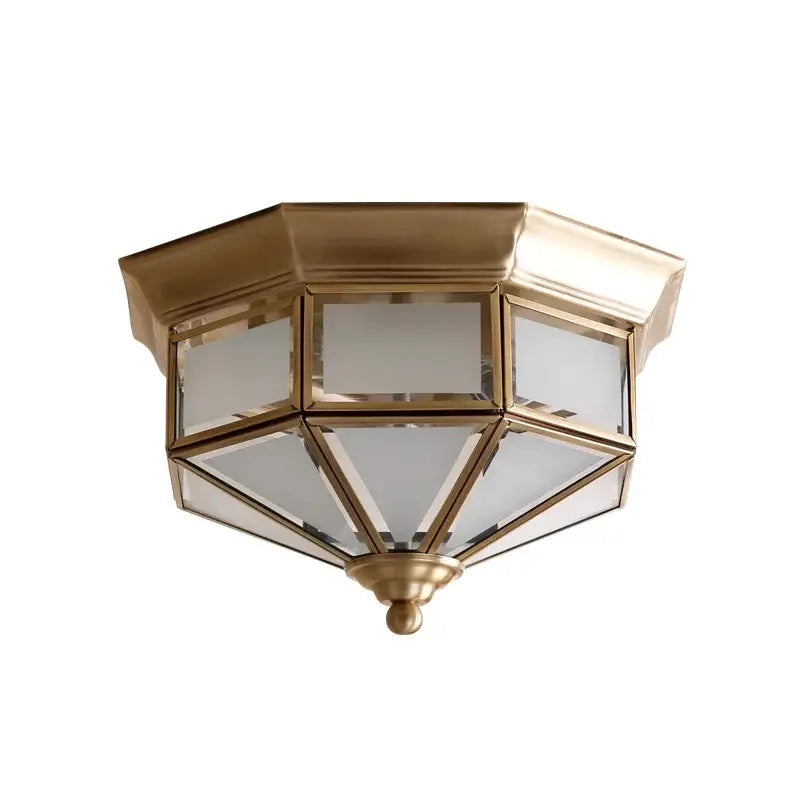 Retro brass octagonal copper ceiling lamp for living room glass light