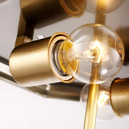 Retro brass octagonal copper ceiling lamp for living room glass light