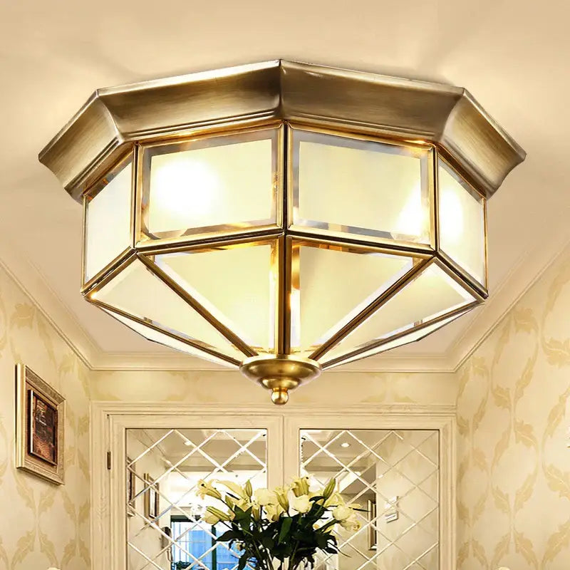 Retro brass octagonal copper ceiling lamp for living room glass light