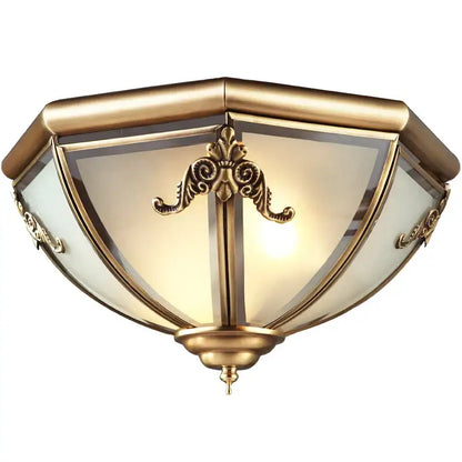 Antique brass ornate scrollwork copper ceiling light balcony