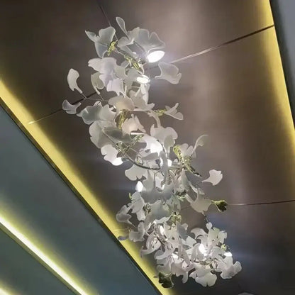 White ginkgo leaf chandelier for dining room luxury lantern light