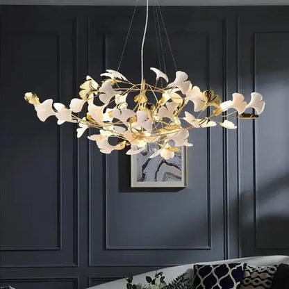 White ginkgo leaf chandelier for dining room luxury lantern light