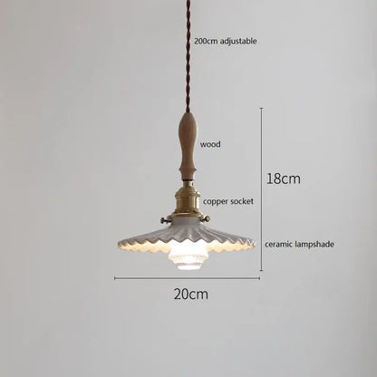 Vintage cream ceramic led pendant lamp kitchen ribbed glass shade
