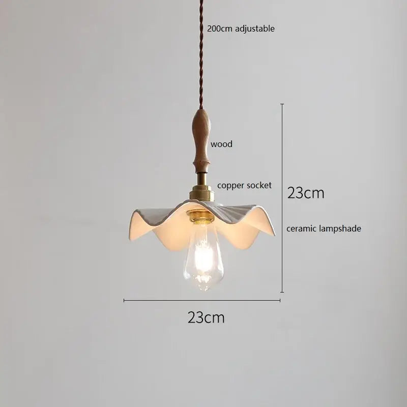 Vintage cream ceramic led pendant lamp kitchen ribbed glass shade