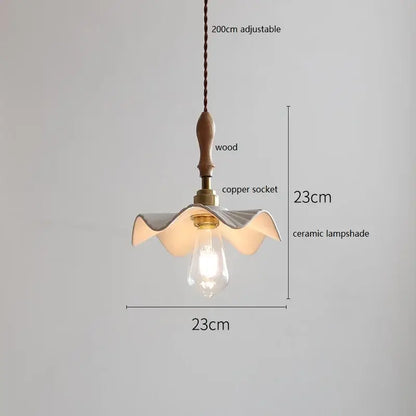 Vintage cream ceramic led pendant lamp kitchen ribbed glass shade
