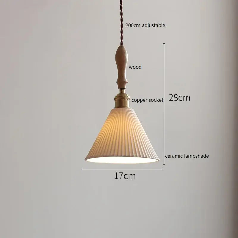 Vintage cream ceramic led pendant lamp kitchen ribbed glass shade