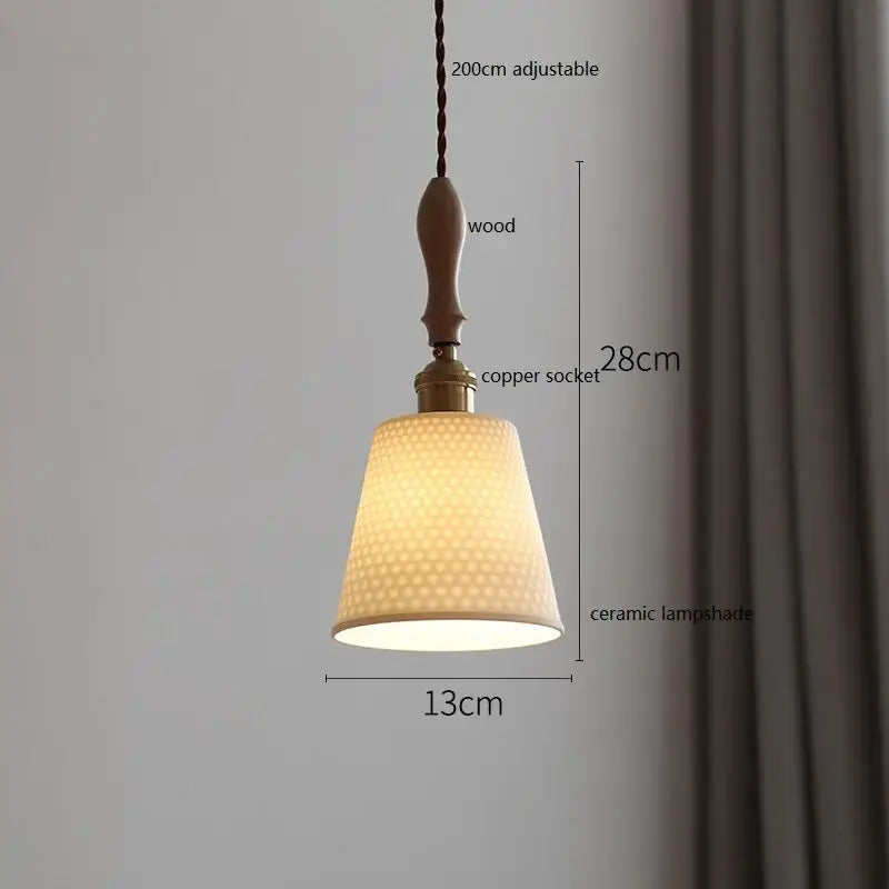 Vintage cream ceramic led pendant lamp kitchen ribbed glass shade