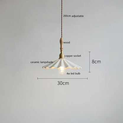 Vintage cream ceramic led pendant lamp kitchen ribbed glass shade