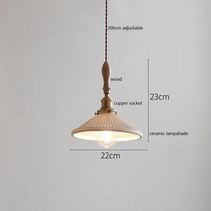 Vintage cream ceramic led pendant lamp kitchen ribbed glass shade
