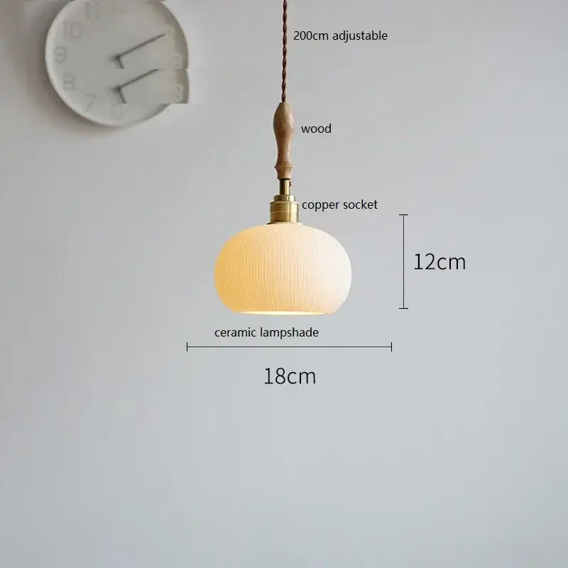 Vintage cream ceramic led pendant lamp kitchen ribbed glass shade