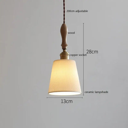 Vintage cream ceramic led pendant lamp kitchen ribbed glass shade