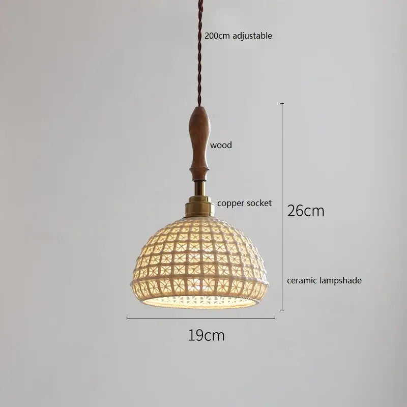 Vintage cream ceramic led pendant lamp kitchen ribbed glass shade