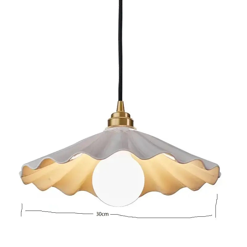 Vintage cream ceramic led pendant lamp kitchen ribbed glass shade