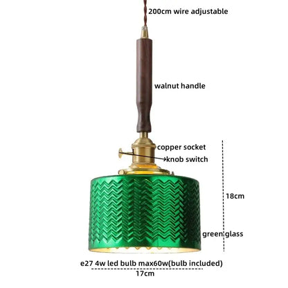 Vintage brass and ceramic led pendant light kitchen glass shade