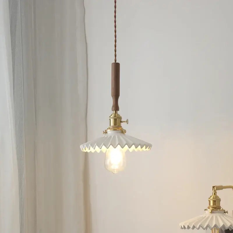 Vintage brass and ceramic led pendant light kitchen glass shade