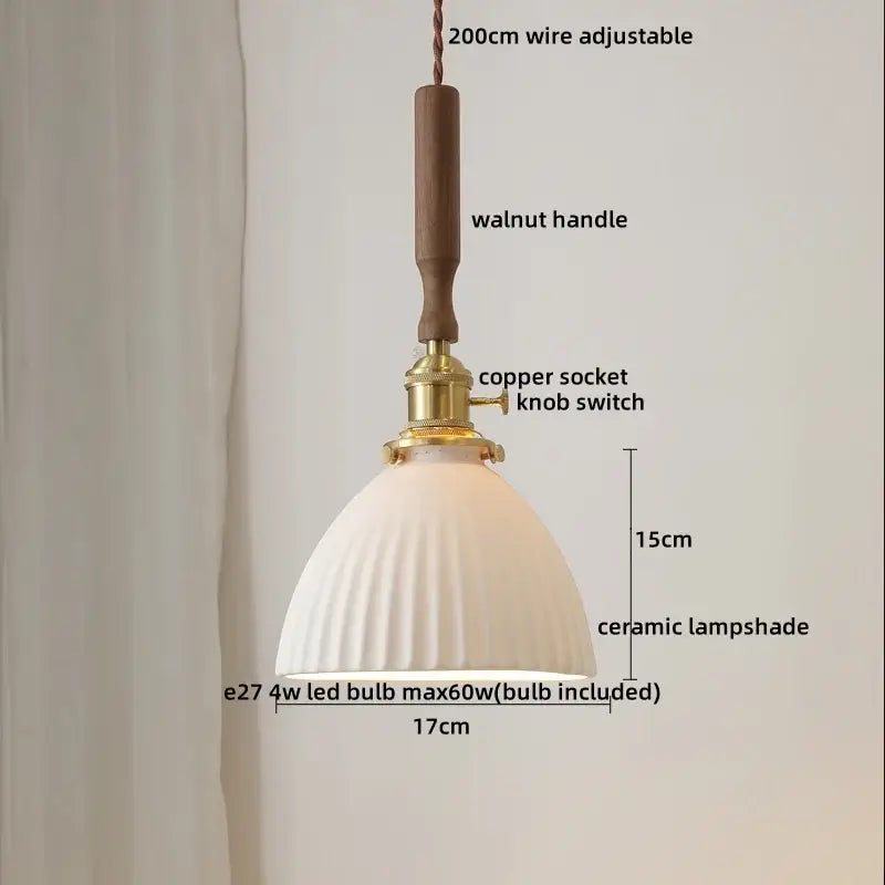 Vintage brass and ceramic led pendant light kitchen glass shade
