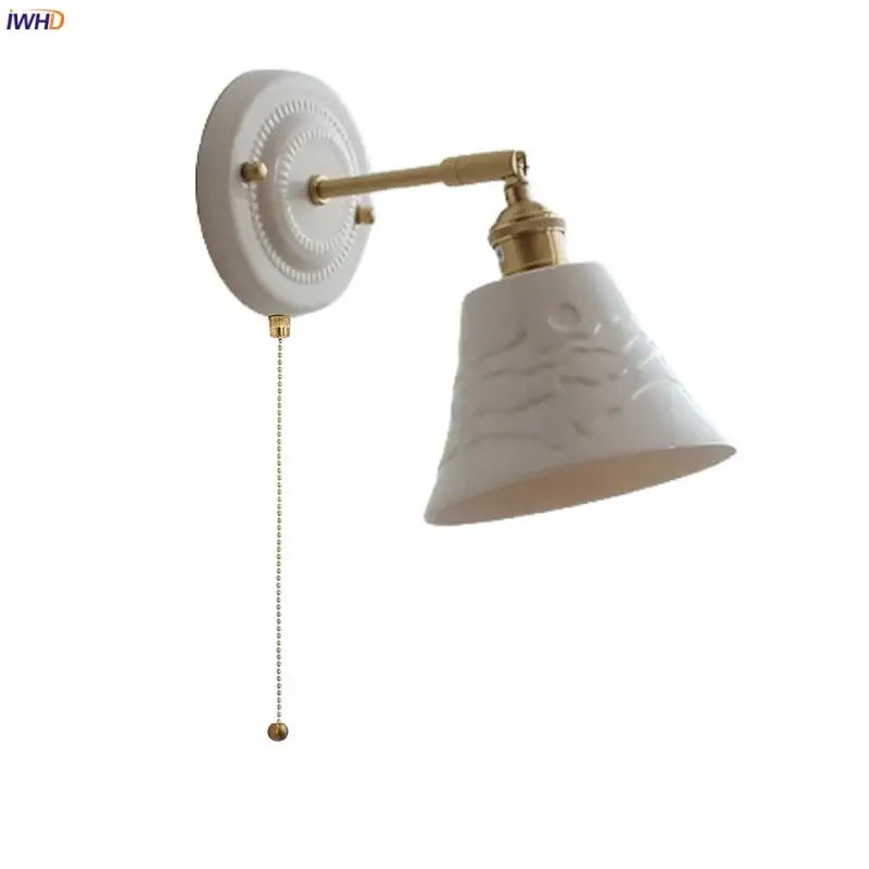White and gold copper ceramic led wall lamp for living room