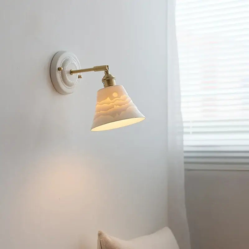 White and gold copper ceramic led wall lamp for living room