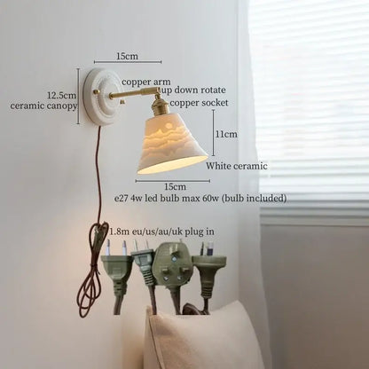 White and gold copper ceramic led wall lamp for living room