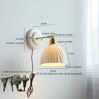 White and gold copper ceramic led wall lamp for living room