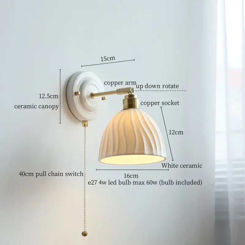White and gold copper ceramic led wall lamp for living room