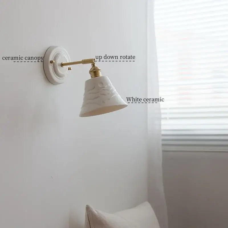 White and gold copper ceramic led wall lamp for living room