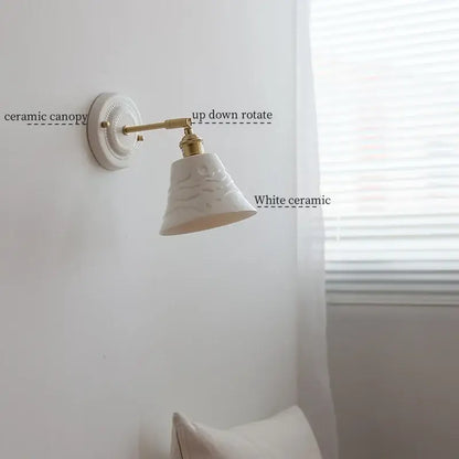 White and gold copper ceramic led wall lamp for living room