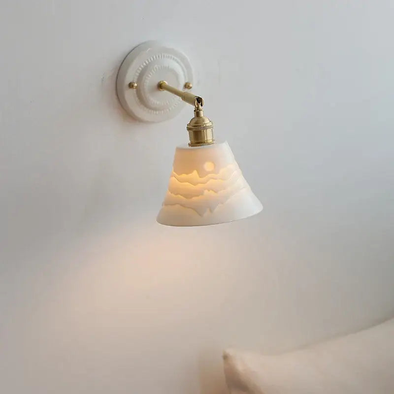White and gold copper ceramic led wall lamp for living room