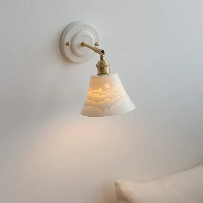 White and gold copper ceramic led wall lamp for living room