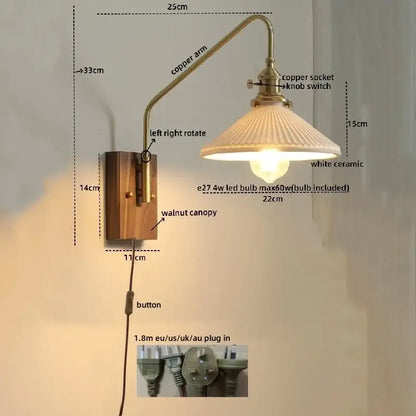 Modern brass and copper ceramic led wall lamps for bedroom